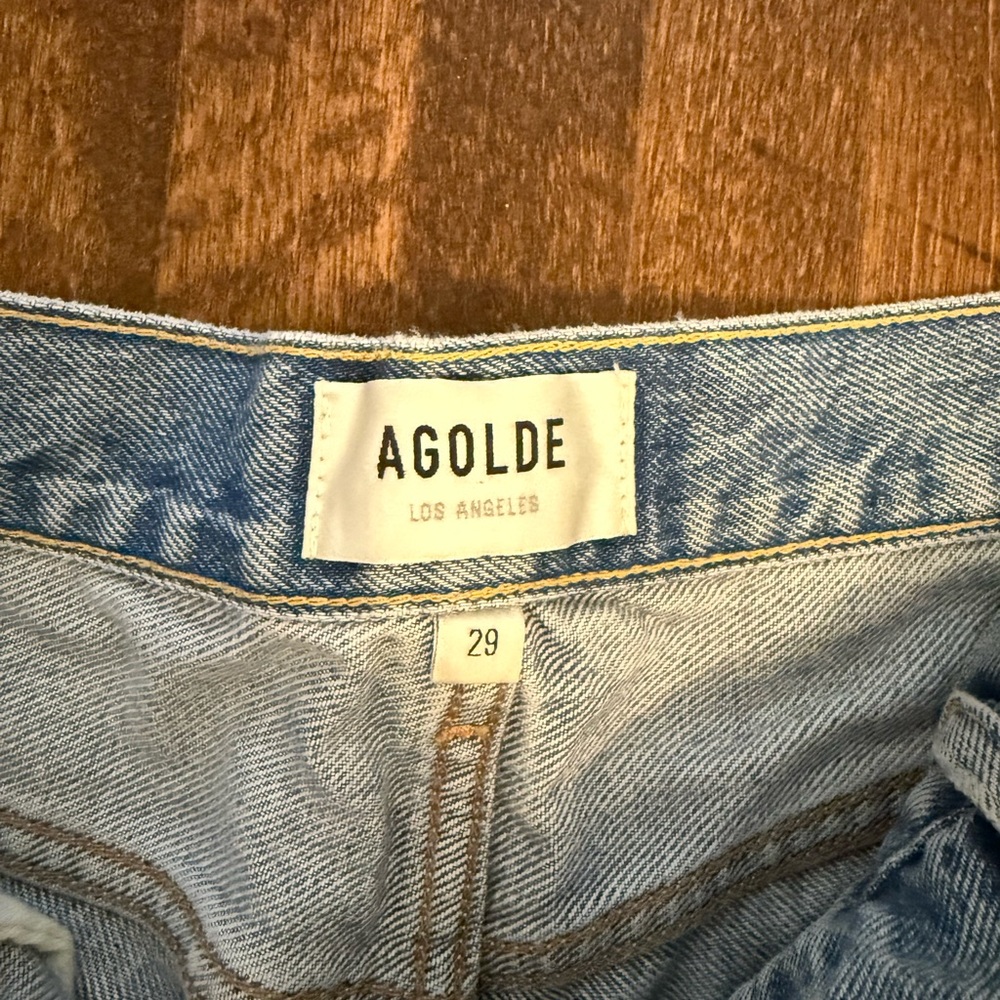 Agolde Light Blue Distressed Denim Jean Shorts - Picture 5 of 5
